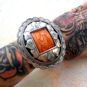 ❤ Southwestern Vintage Concho Tooled Leather Cuff Bracelet!!